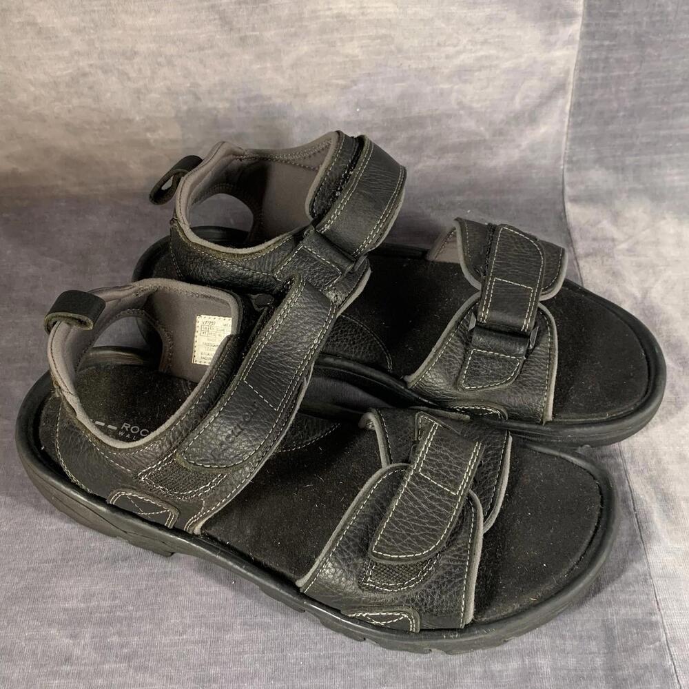 Rockport Mens Black Leather Adjustable Sandals Size 11M Adiprene Comfort